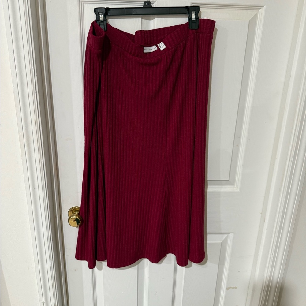 Susan Graver Red Asymmetrical A-Line Midi Skirt